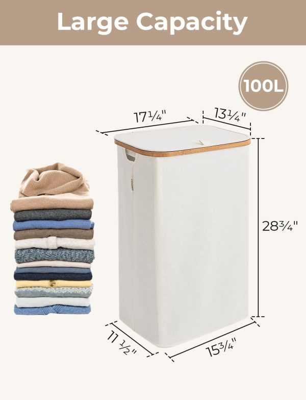 StorageWorks 100L Large Laundry Hamper with Lid, 1-Pack - Image 2