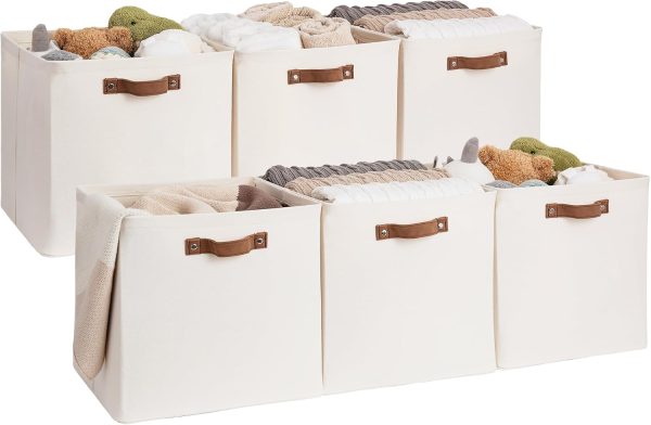 StorageWorks 13x13 Inches Storage Cube, Fabric Storage Bins with PU Handles - Image 2