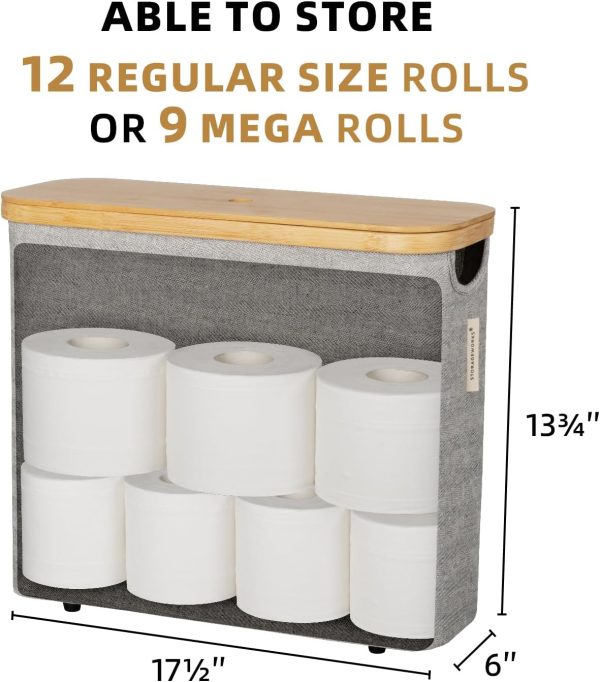 StorageWorks Toilet Paper Storage Basket, Papers Container with Bamboo Lid - Image 2