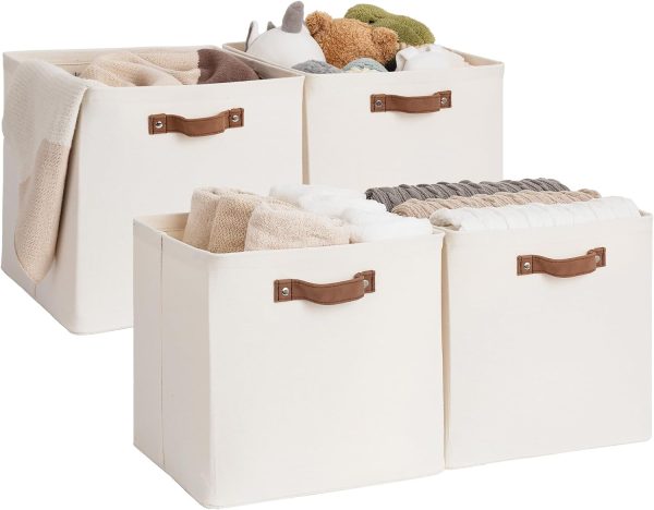 StorageWorks 13x13 Inches Storage Cube, Fabric Storage Bins with PU Handles