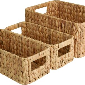 StorageWorks Wicker Baskets with Built-in Handles, Set of 3 (1PC Large, 2PCS Medium)