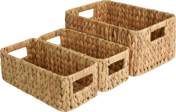StorageWorks Wicker Baskets with Built-in Handles, Set of 3 (1PC Large, 2PCS Medium)