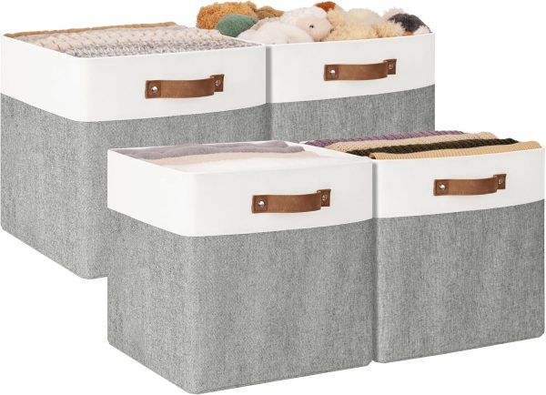 StorageWorks 13x13 Inches Storage Cube, Fabric Storage Bins with PU Handles - Image 32