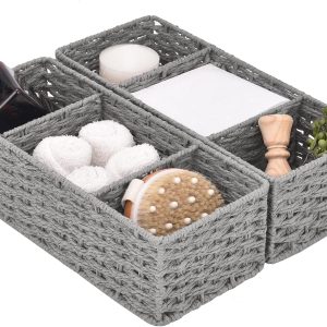 StorageWorks Wicker Toilet Basket Tank Topper, 3-Section Storage Baskets, 2-Pack