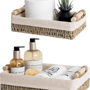 StorageWorks Small Wicker Baskets for Organizing with Natural Fiber Liner