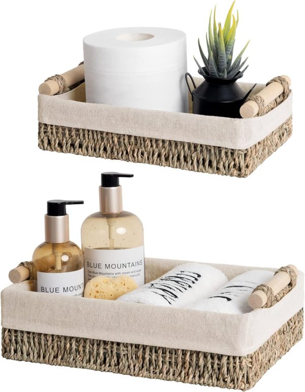StorageWorks Small Wicker Baskets for Organizing with Natural Fiber Liner