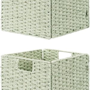 StorageWorks 11 inch Foldable Paper Rope Wicker Baskets for Organizing