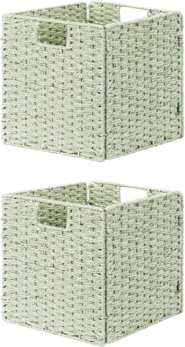 StorageWorks 11 inch Foldable Paper Rope Wicker Baskets for Organizing