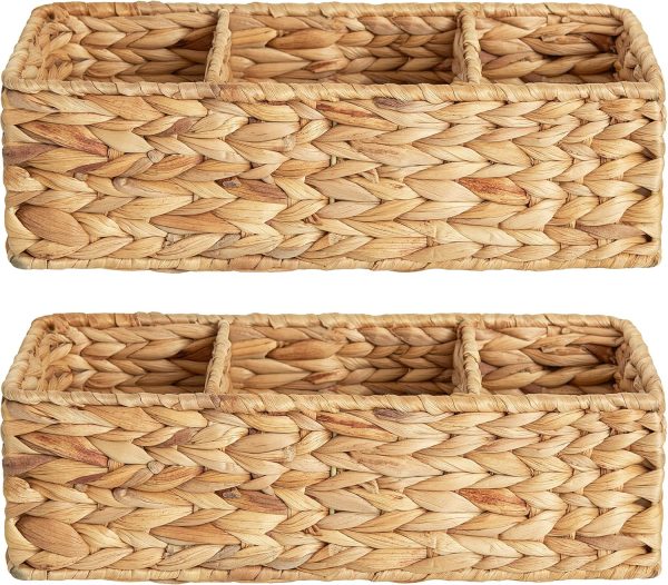 StorageWorks Wicker Toilet Basket Tank Topper, 3-Section Storage Baskets, 2-Pack - Image 22