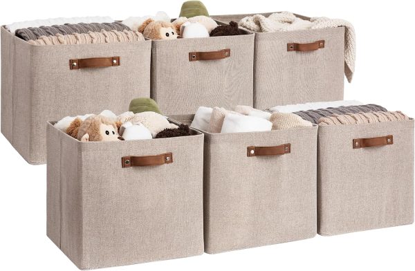 StorageWorks 13x13 Inches Storage Cube, Fabric Storage Bins with PU Handles - Image 10