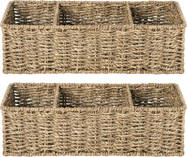 StorageWorks Wicker Toilet Basket Tank Topper, 3-Section Storage Baskets, 2-Pack - Image 15