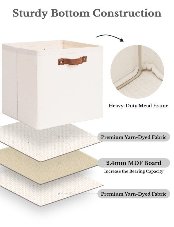 StorageWorks 13x13 Inches Storage Cube, Fabric Storage Bins with PU Handles - Image 5
