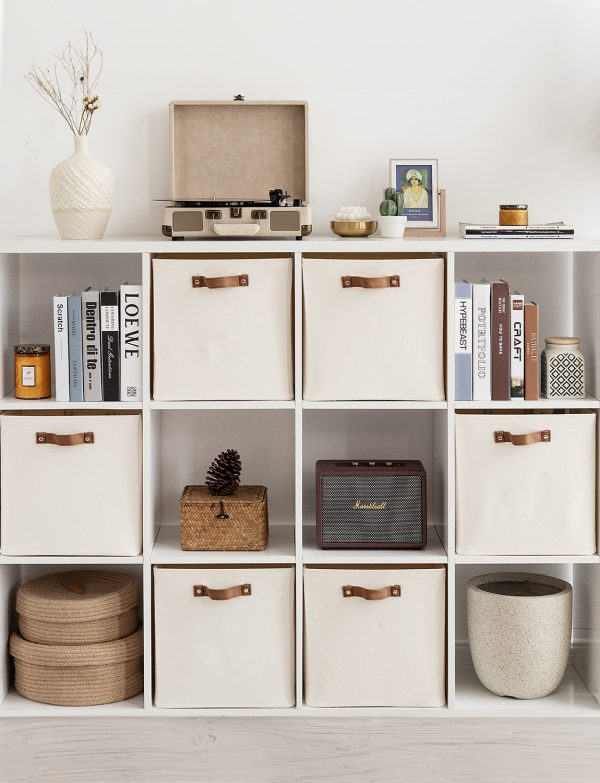 StorageWorks 13x13 Inches Storage Cube, Fabric Storage Bins with PU Handles - Image 7