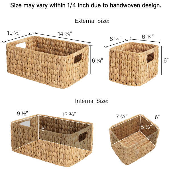 StorageWorks Wicker Baskets with Built-in Handles, Set of 3 (1PC Large, 2PCS Medium) - Image 9