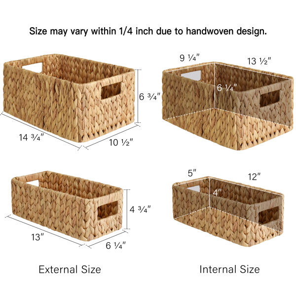 StorageWorks Wicker Baskets with Built-in Handles, Set of 3 (1PC Large, 2PCS Medium) - Image 2