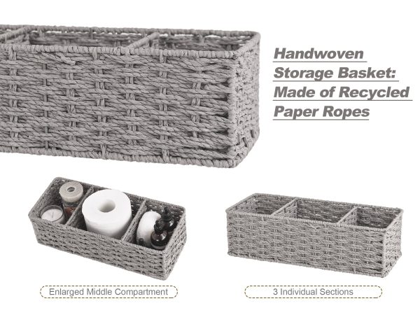 StorageWorks Wicker Toilet Basket Tank Topper, 3-Section Storage Baskets, 2-Pack - Image 2