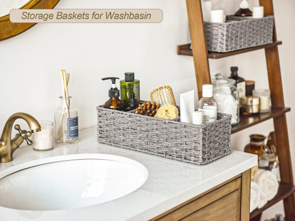StorageWorks Wicker Toilet Basket Tank Topper, 3-Section Storage Baskets, 2-Pack - Image 6