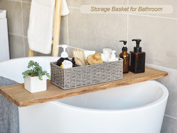 StorageWorks Wicker Toilet Basket Tank Topper, 3-Section Storage Baskets, 2-Pack - Image 5