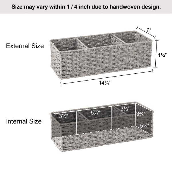 StorageWorks Wicker Toilet Basket Tank Topper, 3-Section Storage Baskets, 2-Pack - Image 4