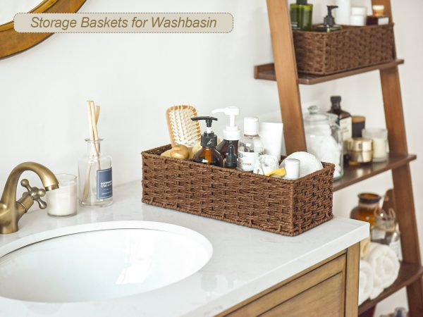 StorageWorks Wicker Toilet Basket Tank Topper, 3-Section Storage Baskets, 2-Pack - Image 11