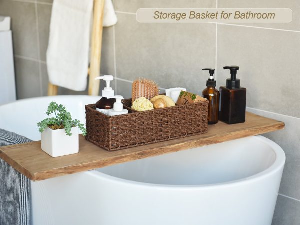 StorageWorks Wicker Toilet Basket Tank Topper, 3-Section Storage Baskets, 2-Pack - Image 12