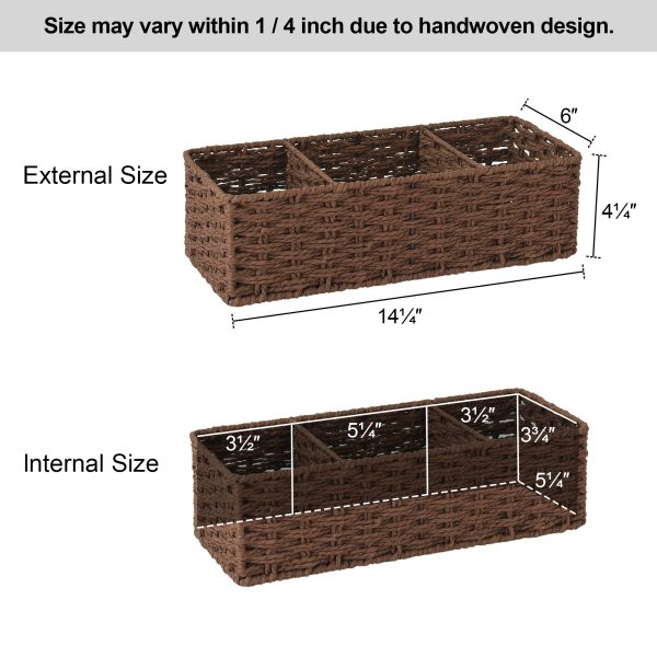 StorageWorks Wicker Toilet Basket Tank Topper, 3-Section Storage Baskets, 2-Pack - Image 13
