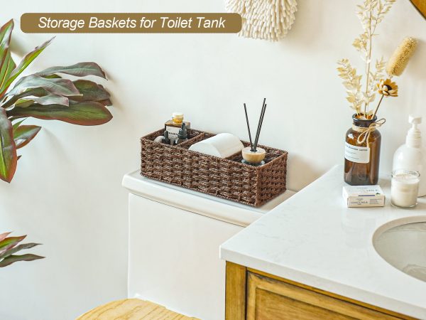 StorageWorks Wicker Toilet Basket Tank Topper, 3-Section Storage Baskets, 2-Pack - Image 14