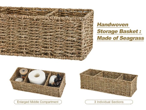 StorageWorks Wicker Toilet Basket Tank Topper, 3-Section Storage Baskets, 2-Pack - Image 16
