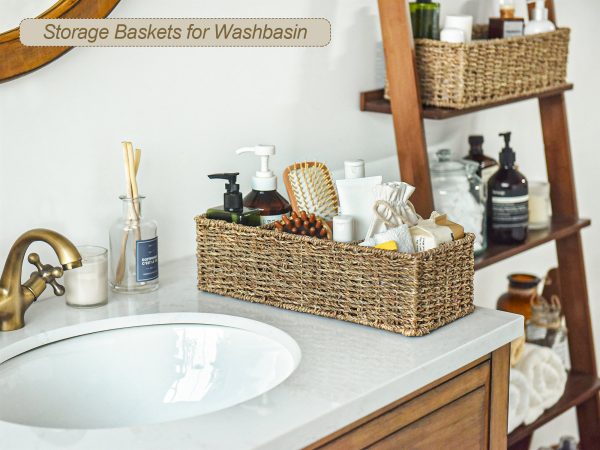 StorageWorks Wicker Toilet Basket Tank Topper, 3-Section Storage Baskets, 2-Pack - Image 17
