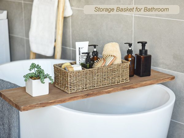 StorageWorks Wicker Toilet Basket Tank Topper, 3-Section Storage Baskets, 2-Pack - Image 18