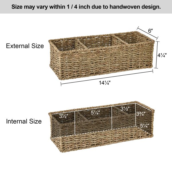 StorageWorks Wicker Toilet Basket Tank Topper, 3-Section Storage Baskets, 2-Pack - Image 20