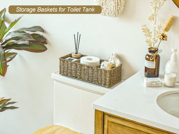 StorageWorks Wicker Toilet Basket Tank Topper, 3-Section Storage Baskets, 2-Pack - Image 21