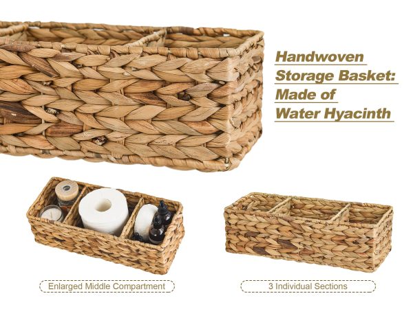StorageWorks Wicker Toilet Basket Tank Topper, 3-Section Storage Baskets, 2-Pack - Image 23