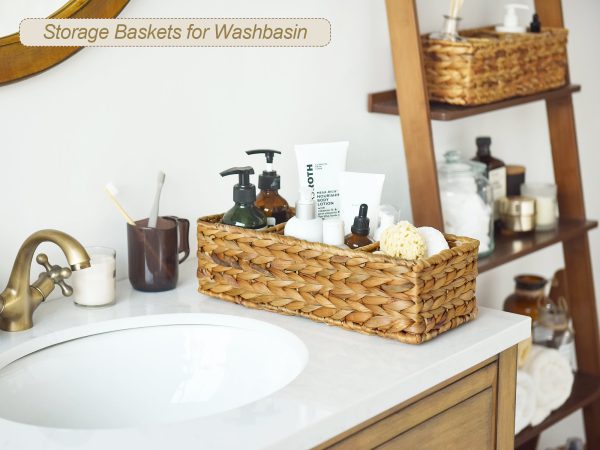 StorageWorks Wicker Toilet Basket Tank Topper, 3-Section Storage Baskets, 2-Pack - Image 24