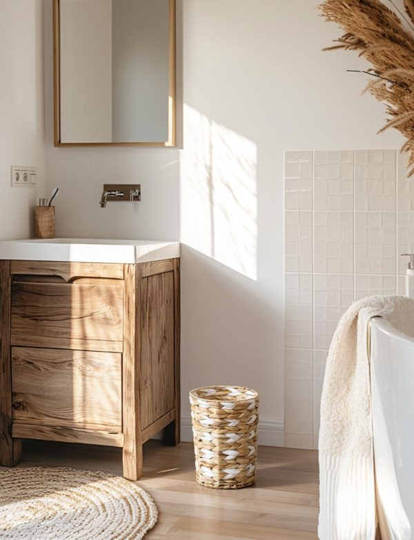 StorageWorks Wicker Garbage Can for Bedroom, Bathroom - Image 46