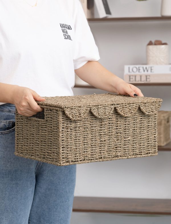 StorageWorks Scalloped Edge Wicker Basket with Lid - Image 22